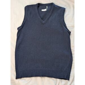Vintage Wool Blend Sweater Vest Navy Blue V-Neck Pullover 70% Wool 30% Polyester